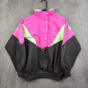 Vintage 90’s Women's Retro Neon Ski Jacket Pullover Medium Snap Zip Snowboard